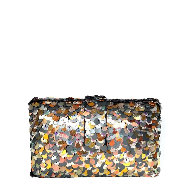 Floral - Printed Satin Clutch in Pink for Spring GalasMetallic Disco Clutch