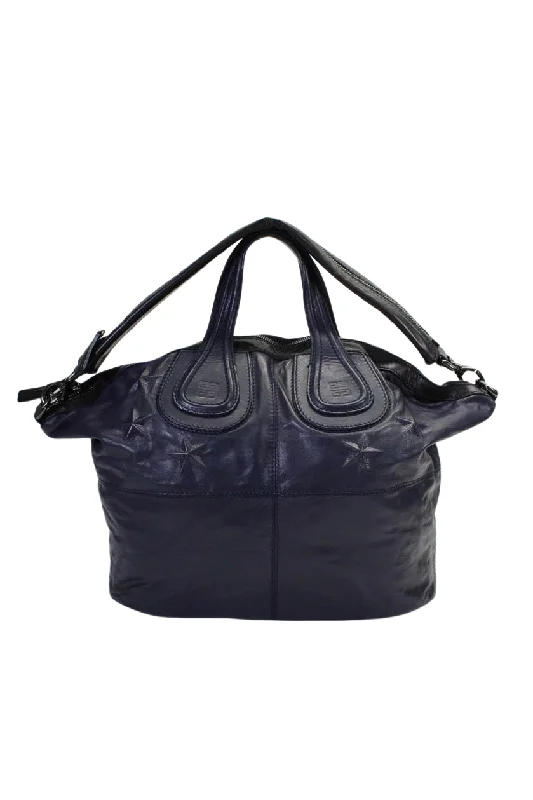Women's Shoulder Bag with Faux Fur Strap in White for Winter StyleGivenchy Womens Double Handle Star Nightingale Satchel Handbag Navy Blue Leather