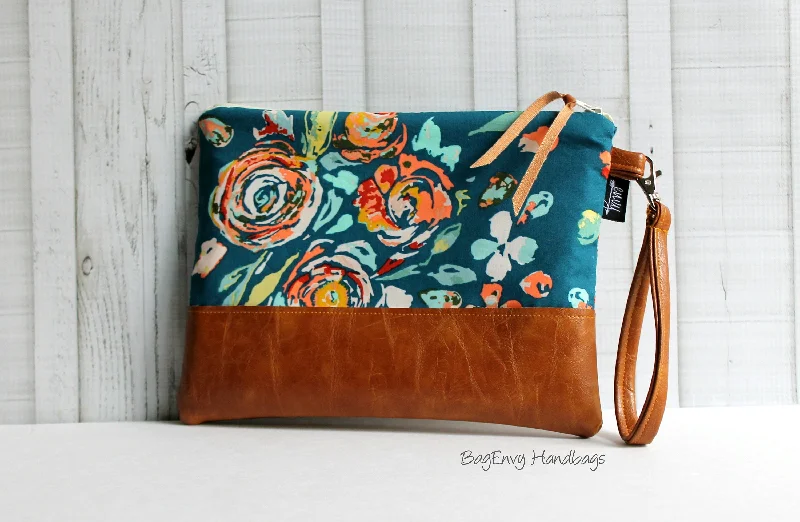 Lace - Trimmed Satin Clutch in Ivory for Garden WeddingsGrab N Go Wristlet Clutch - Teal Boho Flora with Vegan Leather Lace - Trimmed Satin Clutch in Ivory for Garden WeddingsGrab N Go Wristlet Clutch - Teal Boho Flora with Vegan Leather