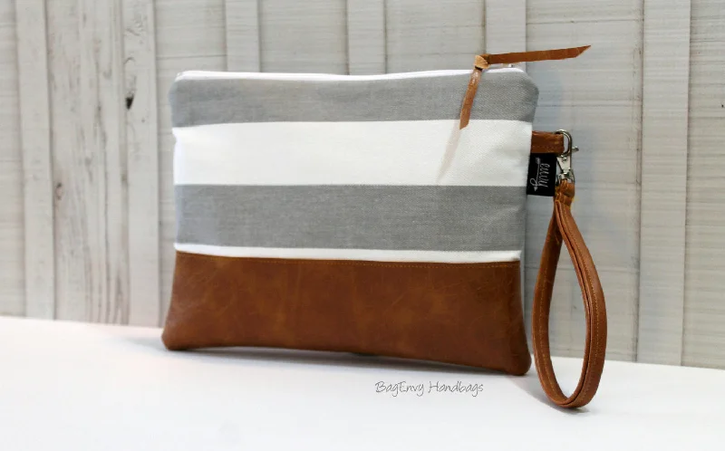 Leather Clutch with Chain Strap in Black for Cocktail PartiesGrab N Go Wristlet Zippered Clutch - Grey Stripe with Vegan Leather Leather Clutch with Chain Strap in Black for Cocktail PartiesGrab N Go Wristlet Zippered Clutch - Grey Stripe with Vegan Leather