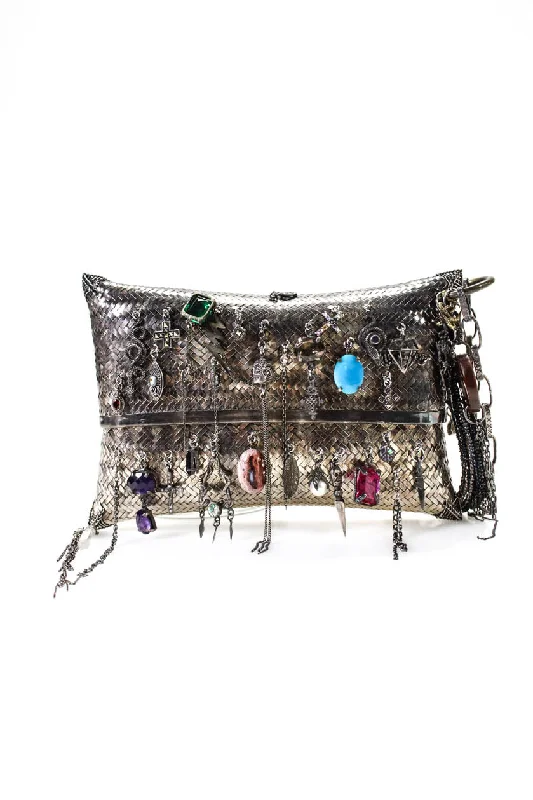 Shoulder Bag with Geometric Pattern in Multicolor for a Contemporary StyleGunda Womens Mesh Structured Quartz Charms Clutch Silver Tone Small Handbag Shoulder Bag with Geometric Pattern in Multicolor for a Contemporary StyleGunda Womens Mesh Structured Quartz Charms Clutch Silver Tone Small Handbag
