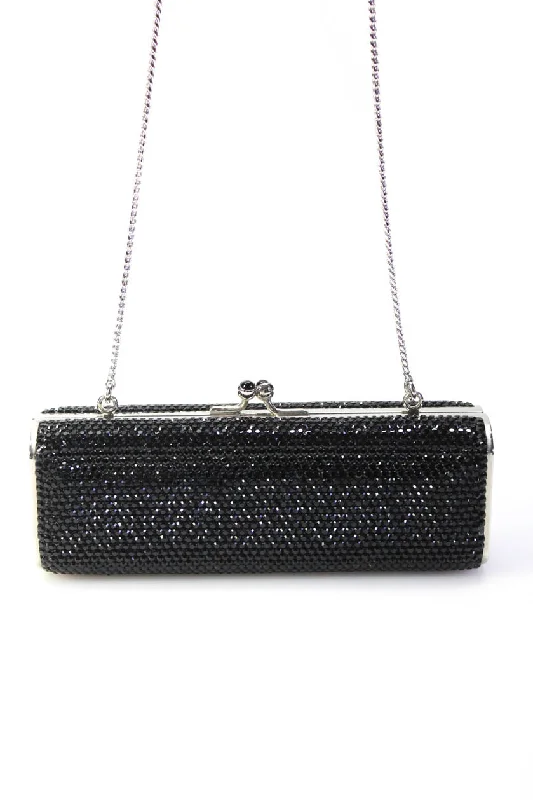 Leather Shoulder Bag with Magnetic Closure in Black for Quick AccessJudith Leiber Womens Mini Rhinestone Embellished Metal Clutch Handbag Black Leather Shoulder Bag with Magnetic Closure in Black for Quick AccessJudith Leiber Womens Mini Rhinestone Embellished Metal Clutch Handbag Black