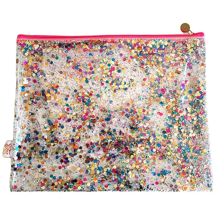 Leather Clutch with Chain Strap in Black for Cocktail PartiesLarge Glitter Project Bag (Pink Trim) Leather Clutch with Chain Strap in Black for Cocktail PartiesLarge Glitter Project Bag (Pink Trim)