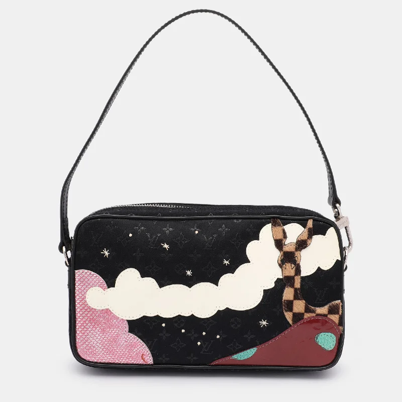Crossbody Shoulder Bag in Black Leather with Gold Hardware for Night OutsLouis Vuitton Black Monogram Satin Conte De Fees Pochette Bag Crossbody Shoulder Bag in Black Leather with Gold Hardware for Night OutsLouis Vuitton Black Monogram Satin Conte De Fees Pochette Bag