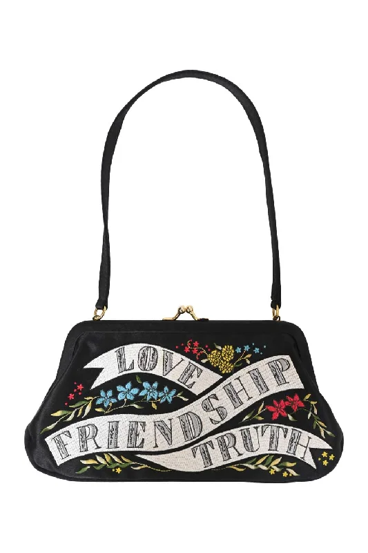 Canvas and Leather Combo Shoulder Bag in Tan for a Rustic Look[WB7348] Lulu Guinness | Shoulder Bag