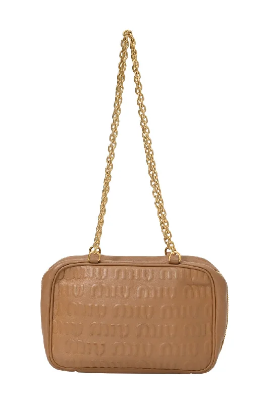 Canvas and Leather Combo Shoulder Bag in Tan for a Rustic Look[WB7255] Miu Miu | Cross-Body Bag