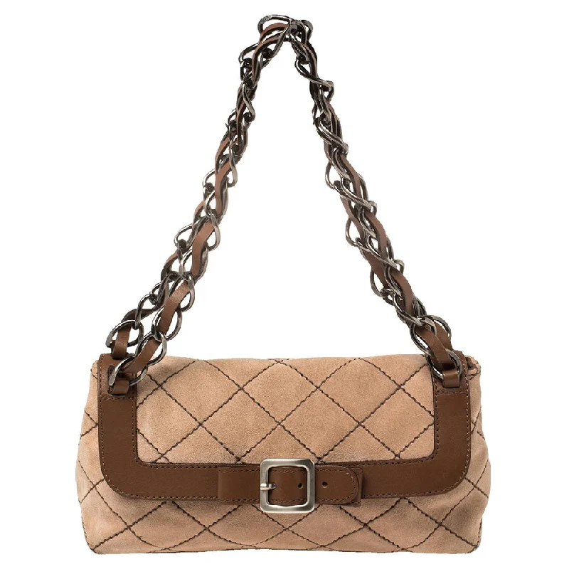 Quilted Shoulder Bag in Cream for a Classic and Elegant LookMoschino Beige/brown Suede And Leather Buckle Flap Shoulder Bag Quilted Shoulder Bag in Cream for a Classic and Elegant LookMoschino Beige/brown Suede And Leather Buckle Flap Shoulder Bag