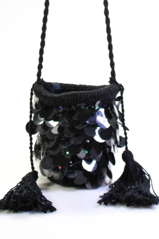 Women's Canvas Shoulder Bag in Navy with Striped Pattern for Beach TripsNannacay Crocheted Tassel Paetes Mini Oak Bag Handbag Black Women's Canvas Shoulder Bag in Navy with Striped Pattern for Beach TripsNannacay Crocheted Tassel Paetes Mini Oak Bag Handbag Black