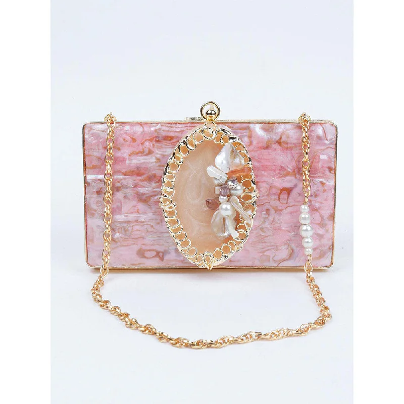 Women's Studded Leather Evening Bag in Black for Rock - n - Roll NightsOdette Classy Pink Embellished Clutch Women's Studded Leather Evening Bag in Black for Rock - n - Roll NightsOdette Classy Pink Embellished Clutch