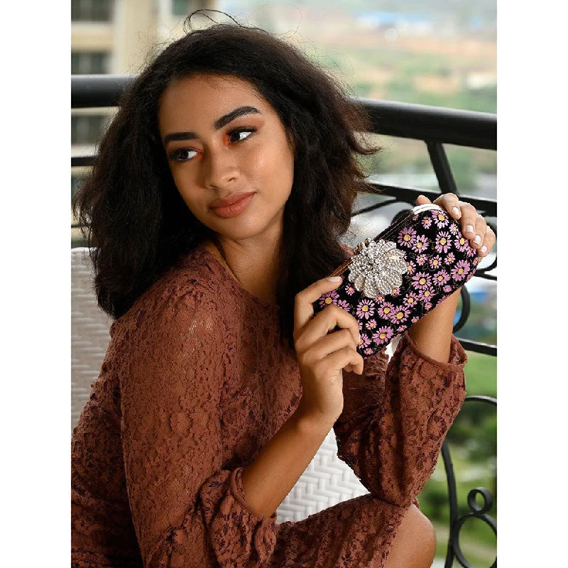 Women's Faux Fur Clutch in White for Winter BallsOdette Designer Purple Floral Bag with A Huge Studded Statement Structure Women's Faux Fur Clutch in White for Winter BallsOdette Designer Purple Floral Bag with A Huge Studded Statement Structure