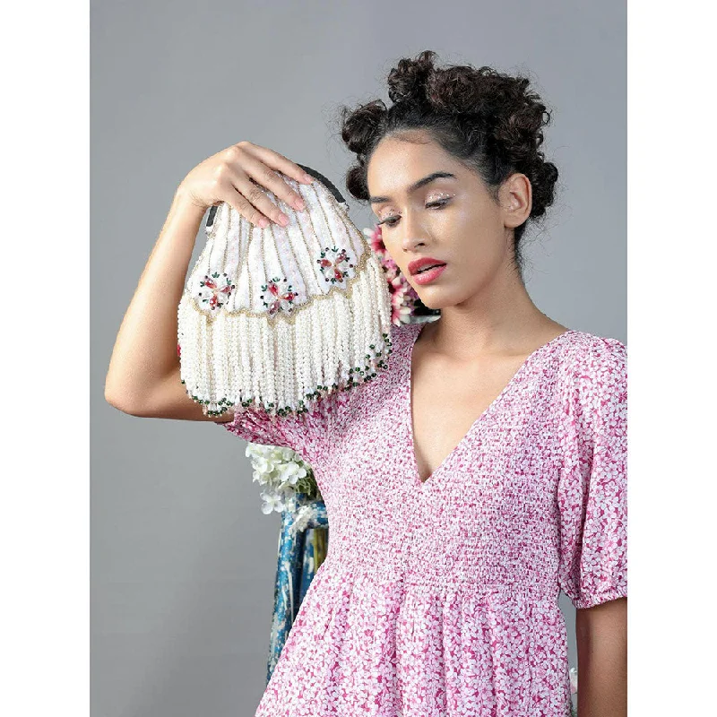 Lace - Trimmed Satin Clutch in Ivory for Garden WeddingsOdette White Stunning Tassel Embellished Clutch Bag Lace - Trimmed Satin Clutch in Ivory for Garden WeddingsOdette White Stunning Tassel Embellished Clutch Bag