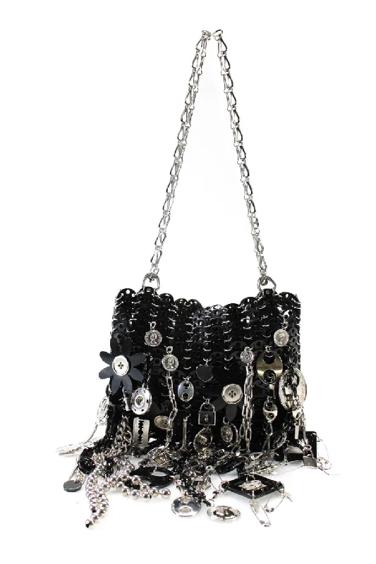 Women's Canvas Shoulder Bag in Navy with Striped Pattern for Beach TripsPaco Rabanne Womens Silver Tone Black Iconic 1969 Chain Handbag Women's Canvas Shoulder Bag in Navy with Striped Pattern for Beach TripsPaco Rabanne Womens Silver Tone Black Iconic 1969 Chain Handbag