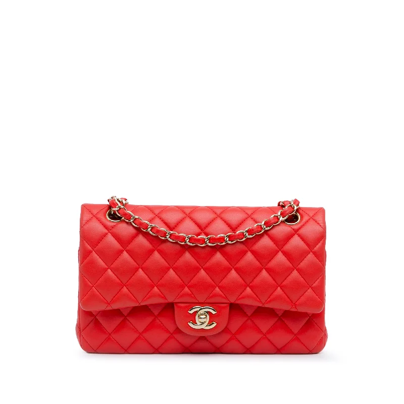Women's Large Leather Shoulder Bag in Brown with Multiple Compartments for WorkRed Chanel Medium Classic Lambskin Double Flap Shoulder Bag Women's Large Leather Shoulder Bag in Brown with Multiple Compartments for WorkRed Chanel Medium Classic Lambskin Double Flap Shoulder Bag