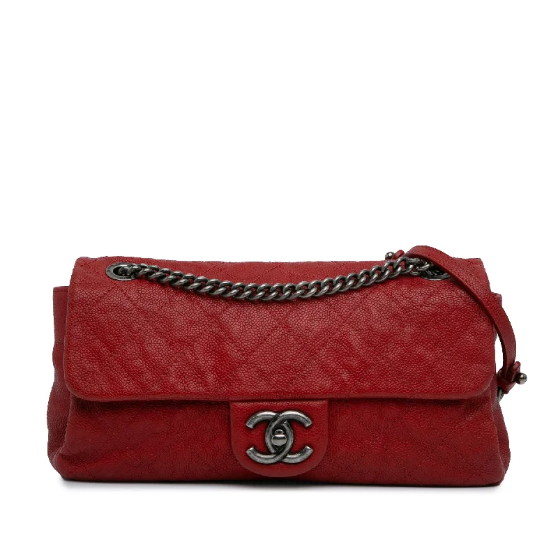 Women's Shoulder Bag with Faux Fur Strap in White for Winter StyleRed Chanel Medium Quilted Caviar Easy Flap Shoulder Bag