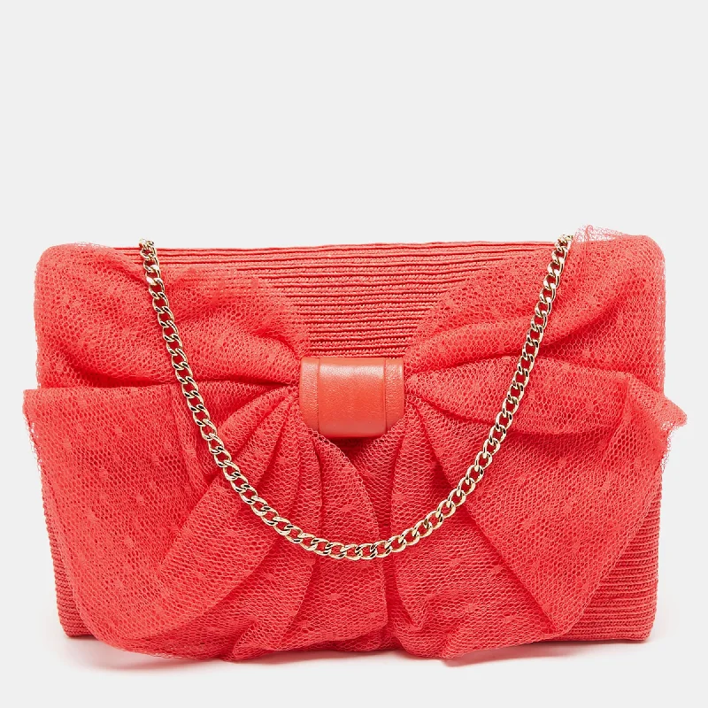 Shoulder Bag with Geometric Pattern in Multicolor for a Contemporary StyleRed Valentino Coral Orange Raffia And Lace Bow Chain Bag Shoulder Bag with Geometric Pattern in Multicolor for a Contemporary StyleRed Valentino Coral Orange Raffia And Lace Bow Chain Bag
