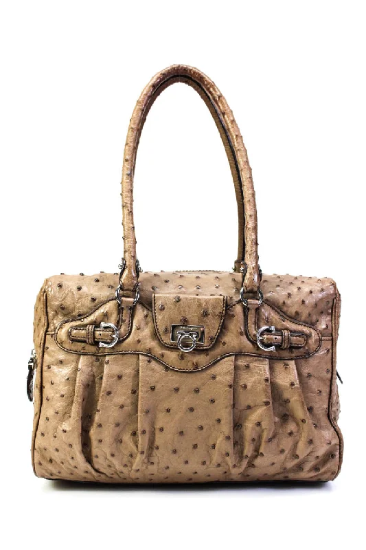 Printed Silk Shoulder Bag in Red for a Pop of ColorSalvatore Ferragamo Women's Ostrich Leather Top Handle Bag Brown Printed Silk Shoulder Bag in Red for a Pop of ColorSalvatore Ferragamo Women's Ostrich Leather Top Handle Bag Brown