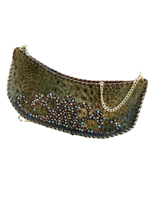 Women's Shoulder Bag with Faux Fur Strap in White for Winter StyleScalloped Purse In Green