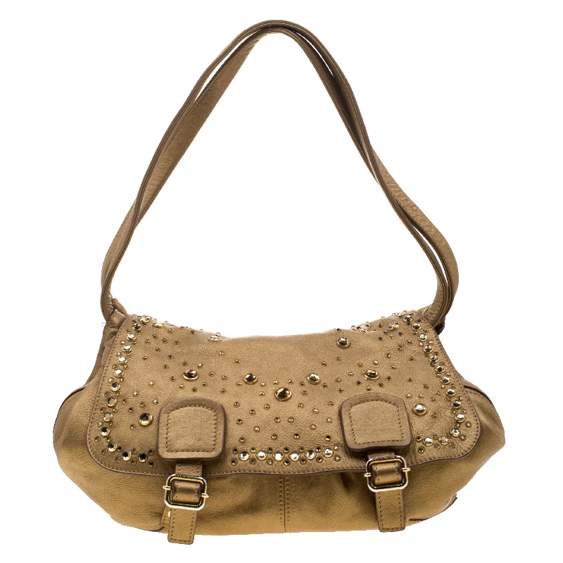 Women's Shoulder Bag with Faux Fur Strap in White for Winter StyleSonia Rykiel Metallic Gold Leather Studded Shoulder Bag