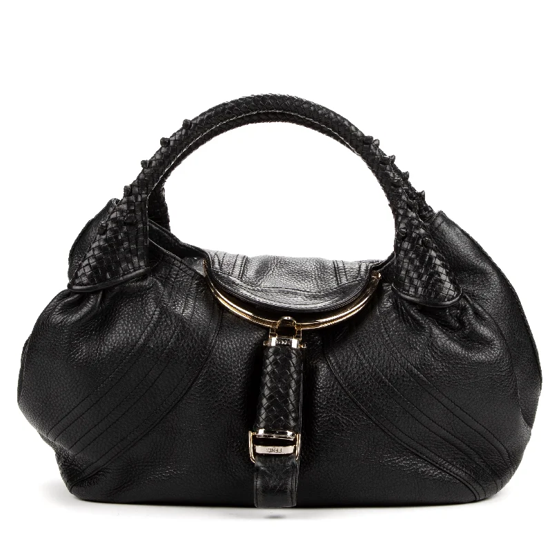 Crossbody Shoulder Bag in Black Leather with Gold Hardware for Night OutsSpy
