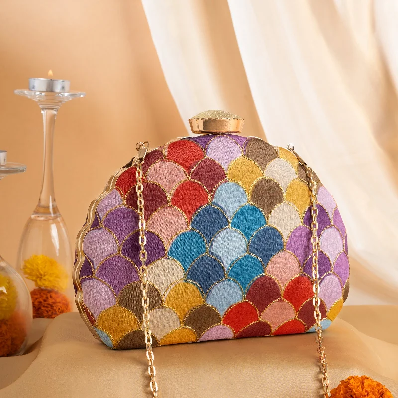 Large Sequin Clutch in Gold for Red - Carpet EventsTeejh Arundhathi Multicoloured Scallop Applique Clutch Large Sequin Clutch in Gold for Red - Carpet EventsTeejh Arundhathi Multicoloured Scallop Applique Clutch