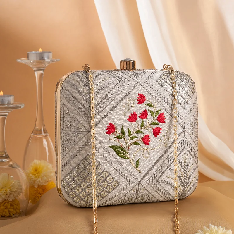 Women's Metallic Leather Clutch in Rose Gold for Valentine's DateTeejh Irani Floral Threadwork Clutch Women's Metallic Leather Clutch in Rose Gold for Valentine's DateTeejh Irani Floral Threadwork Clutch