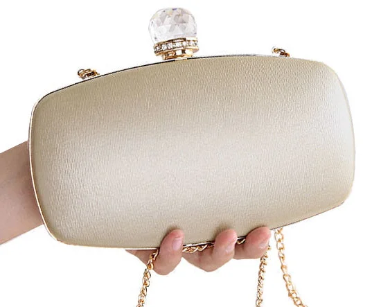 Women's Metallic Leather Clutch in Rose Gold for Valentine's DateCrystal Closure Clutch Bag Women's Metallic Leather Clutch in Rose Gold for Valentine's DateCrystal Closure Clutch Bag