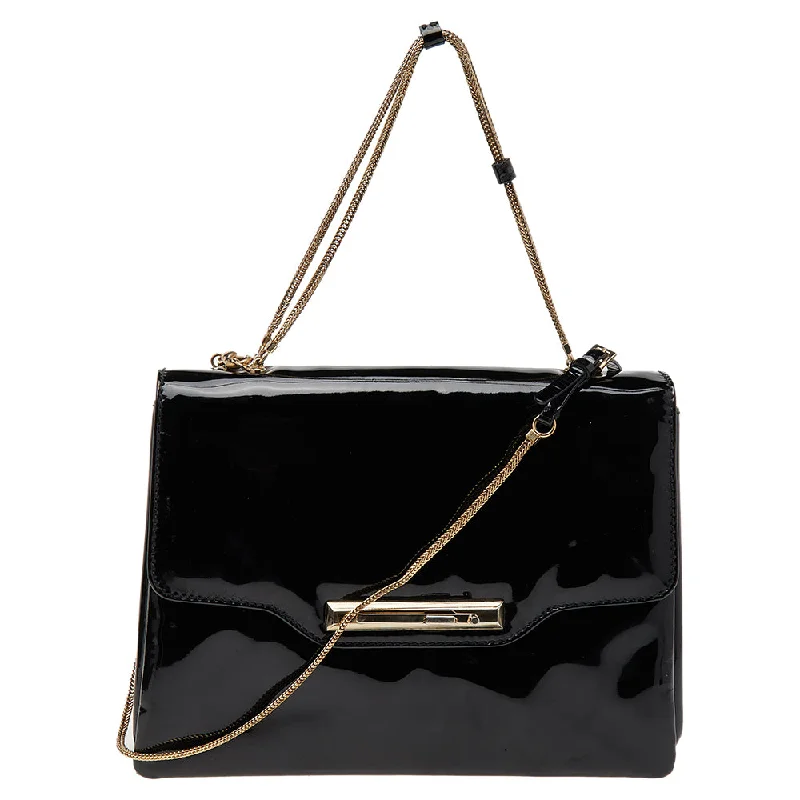 Shoulder Bag with Chain Strap in Silver for a Trendy AppearanceValentino Patent Leather Shoulder Bag Shoulder Bag with Chain Strap in Silver for a Trendy AppearanceValentino Patent Leather Shoulder Bag