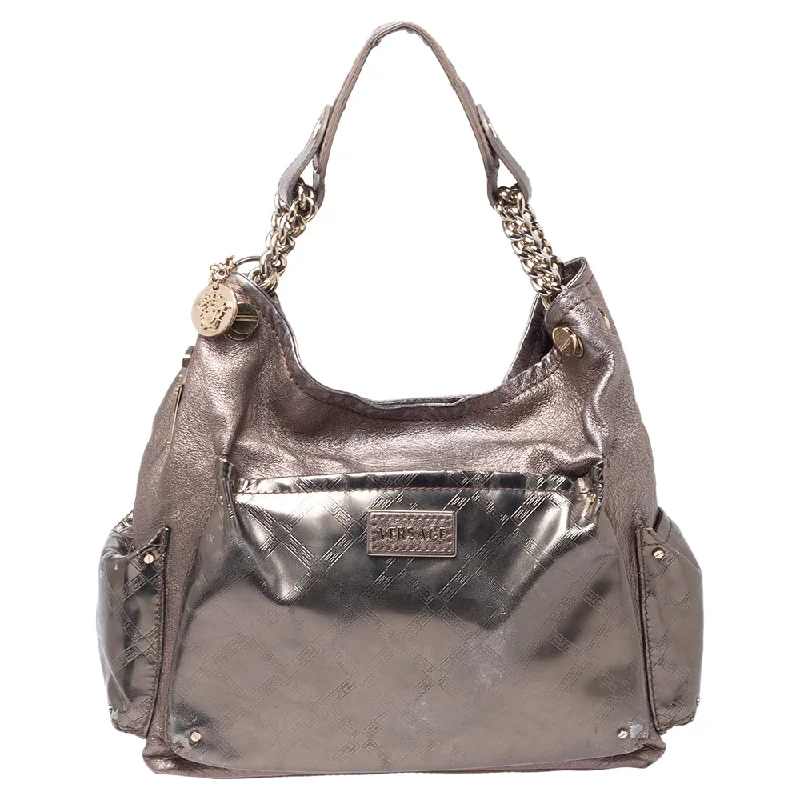Pvc Shoulder Bag in Clear with Glitter for a Fun and Modern LookVersace Metallic Leather Pocket Shoulder Bag Pvc Shoulder Bag in Clear with Glitter for a Fun and Modern LookVersace Metallic Leather Pocket Shoulder Bag