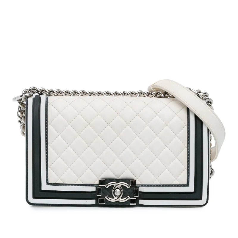 Crossbody Shoulder Bag in Black Leather with Gold Hardware for Night OutsWhite Chanel Medium Bicolor Lambskin and Rubber Boy Flap Shoulder Bag Crossbody Shoulder Bag in Black Leather with Gold Hardware for Night OutsWhite Chanel Medium Bicolor Lambskin and Rubber Boy Flap Shoulder Bag