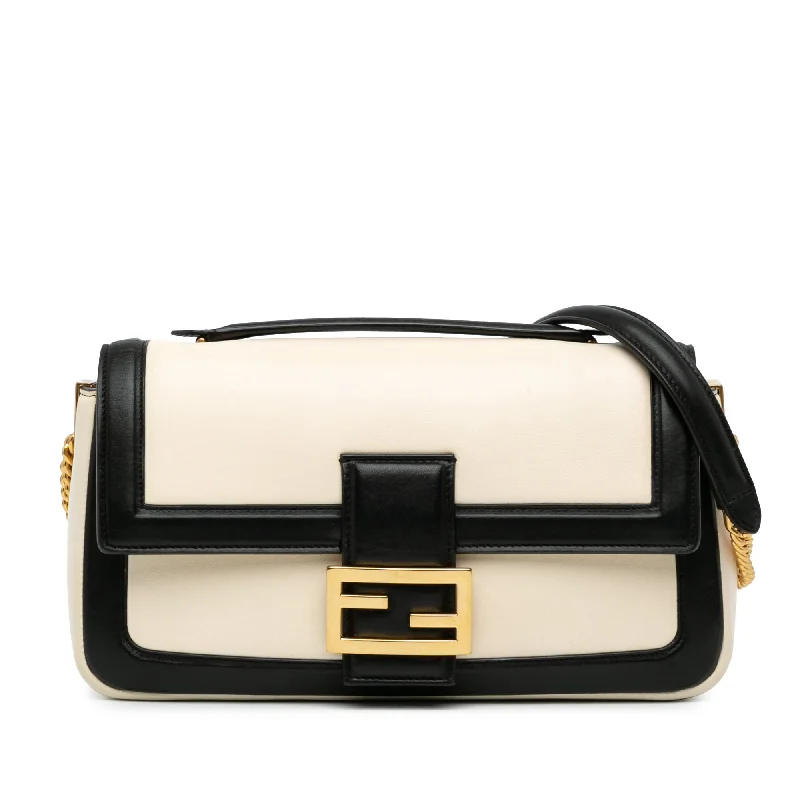 Vegan Leather Shoulder Bag in Gray for Ethical Fashion LoversWhite Fendi Bicolor Leather Chain Midi Baguette Shoulder Bag Vegan Leather Shoulder Bag in Gray for Ethical Fashion LoversWhite Fendi Bicolor Leather Chain Midi Baguette Shoulder Bag
