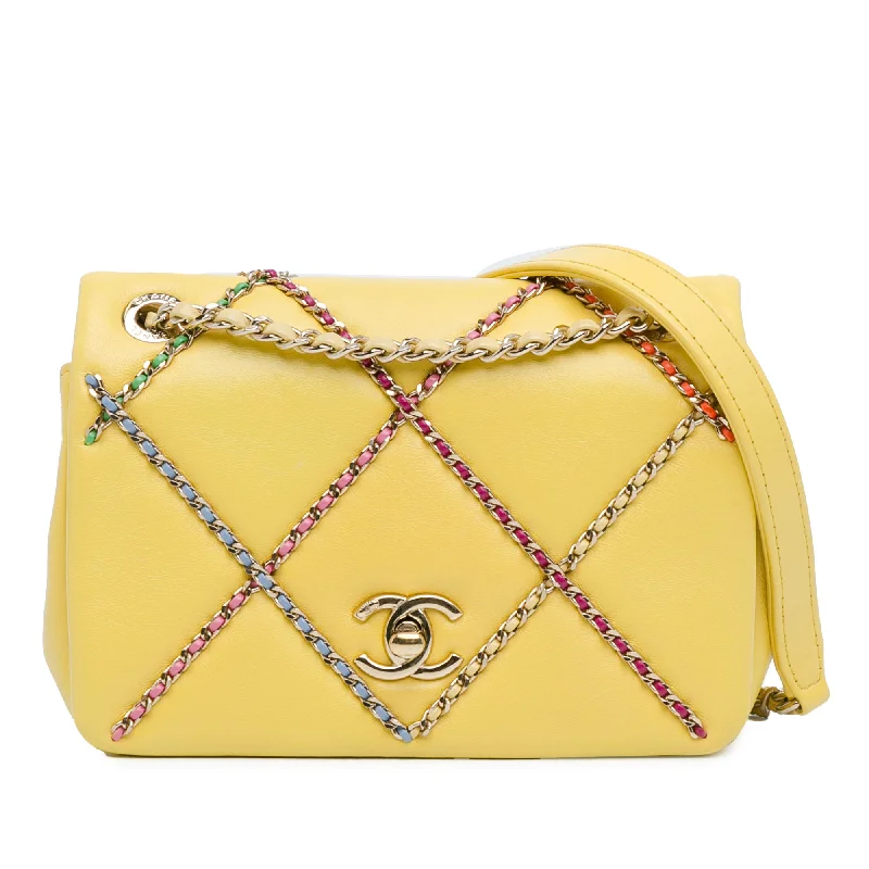 Leather Shoulder Bag with Magnetic Closure in Black for Quick AccessYellow Chanel Small Lambskin Entwined Chain Flap Shoulder Bag Leather Shoulder Bag with Magnetic Closure in Black for Quick AccessYellow Chanel Small Lambskin Entwined Chain Flap Shoulder Bag