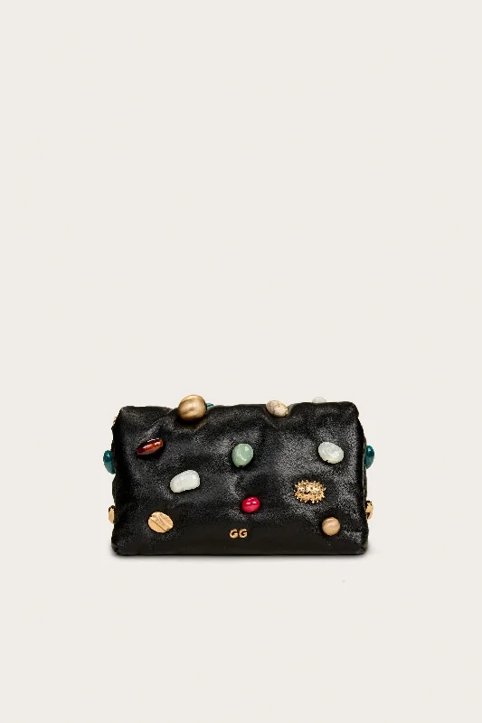 Leather Clutch with Chain Strap in Black for Cocktail PartiesAMALIA CLUTCH - BLACK