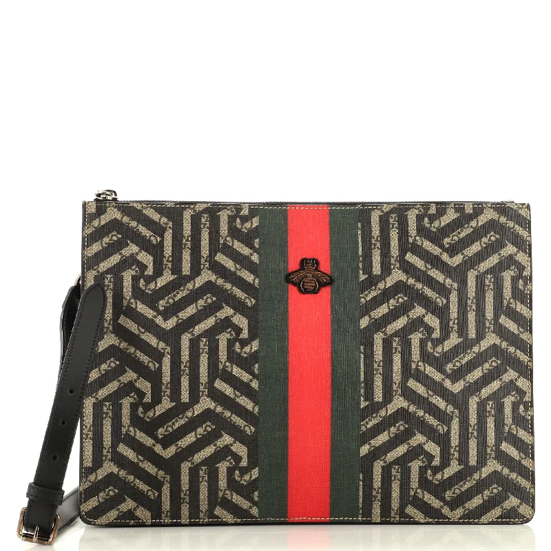 Women's Crossbody Bag with Multiple Compartments in Gray for Organized Daily UseBee Web Zip Messenger Bag Caleido GG Coated Canvas Large