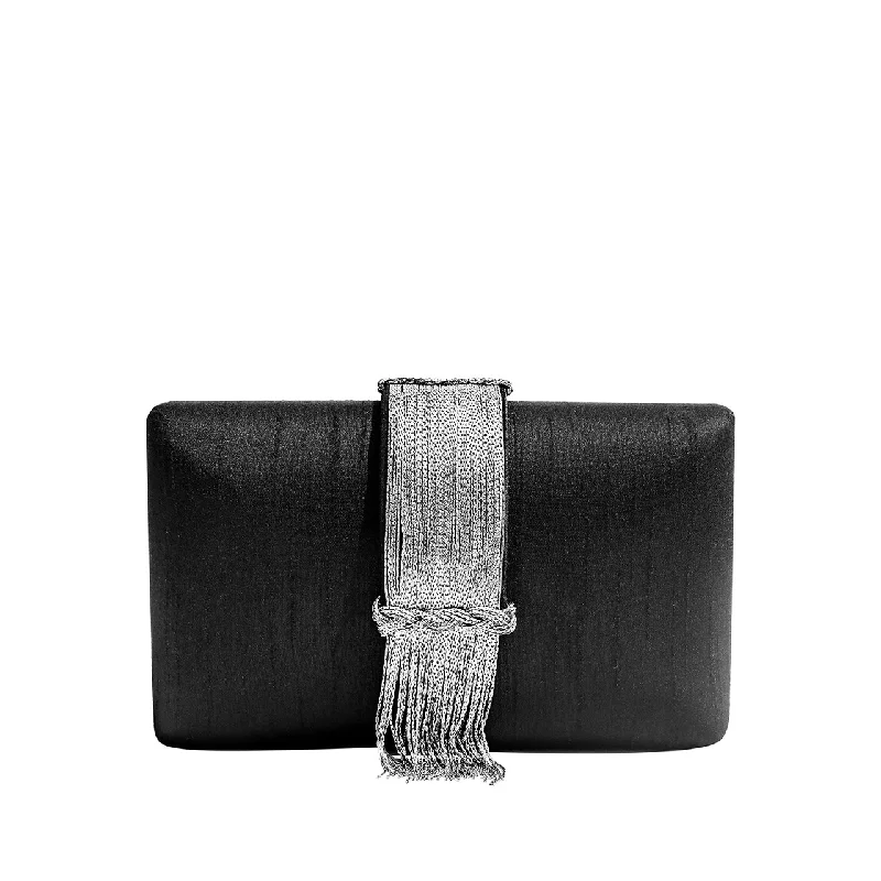 Leather Clutch with Chain Strap in Black for Cocktail PartiesMidnight Fringe Clutch Leather Clutch with Chain Strap in Black for Cocktail PartiesMidnight Fringe Clutch