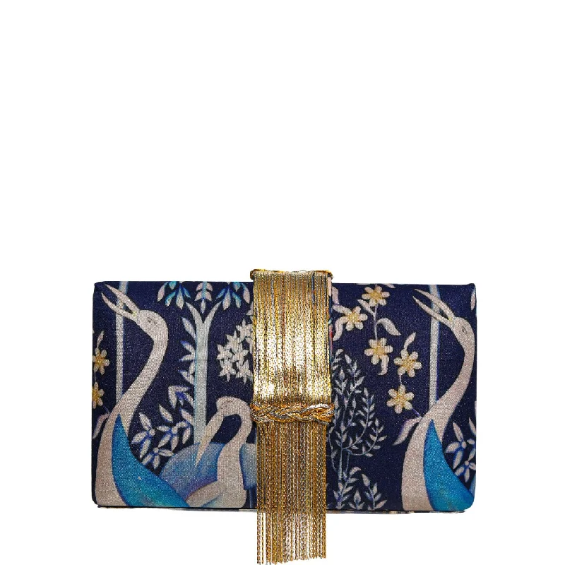 Women's Monogrammed Leather Clutch in Tan for Personalized StyleNavy Bird Fringe Clutch Women's Monogrammed Leather Clutch in Tan for Personalized StyleNavy Bird Fringe Clutch