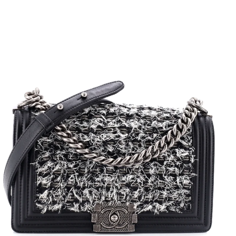 Women's Crossbody Bag with Multiple Compartments in Gray for Organized Daily UseBoy Flap Bag Braided Tweed Old Medium