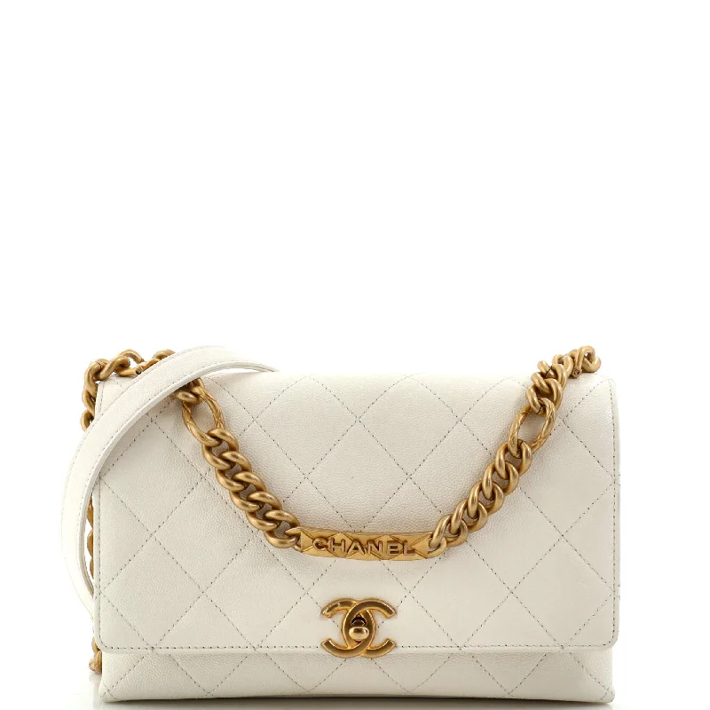 Plus - size Women's Crossbody Bag in Burgundy for Ample StorageBracelet On Chain Flap Bag Quilted Caviar Small