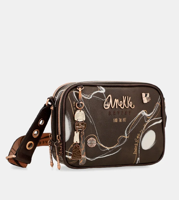 Embroidered Silk Crossbody Bag in Purple for Formal Events and WeddingsBrown shoulder bag 2 compartments Nature Shodō