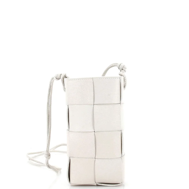 Women's Crossbody Bag with Magnetic Closure in White for Quick AccessCassette Phone Holder Crossbody Bag Maxi Intrecciato Leather