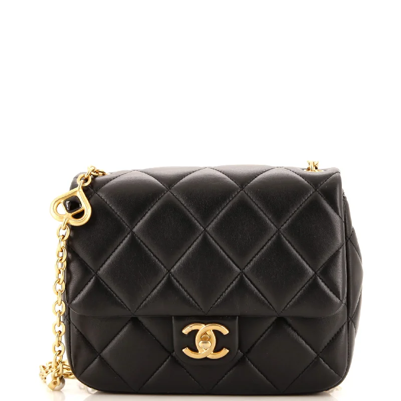 Women's Crossbody Bag with Chain Strap in Gold for a Glamorous TouchCC Enamel Pearl Charm Me Square Flap Bag Quilted Lambskin Mini