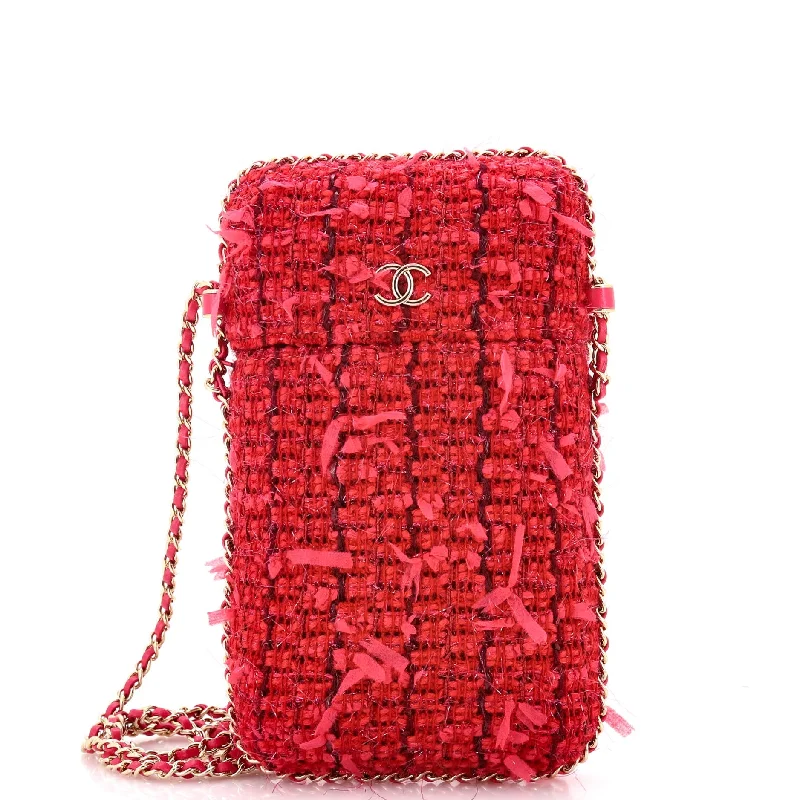 Women's Crossbody Bag with Chain Strap in Gold for a Glamorous TouchChain Around Phone Holder Crossbody Bag Tweed and Ribbon Women's Crossbody Bag with Chain Strap in Gold for a Glamorous TouchChain Around Phone Holder Crossbody Bag Tweed and Ribbon