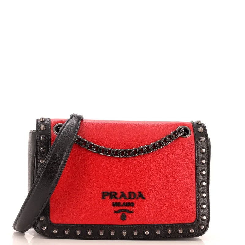 Plus - size Women's Crossbody Bag in Burgundy for Ample StorageChain Flap Bag Studded Glace Calf Small Plus - size Women's Crossbody Bag in Burgundy for Ample StorageChain Flap Bag Studded Glace Calf Small