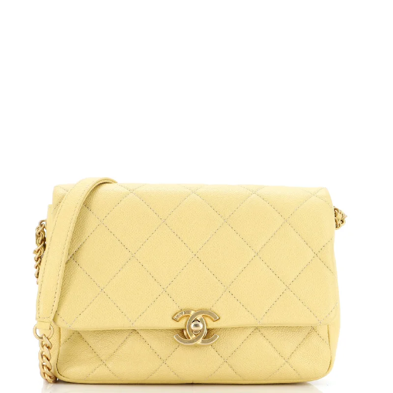 Leather - Trimmed Denim Crossbody Bag in Blue for a Vintage - Inspired LookChain Melody Flap Bag Quilted Caviar Small