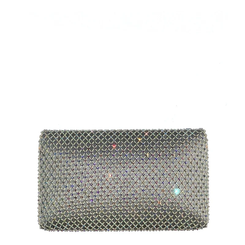 Women's Embroidered Silk Evening Bag in Navy for WeddingsChampagne Fishnet Clutch