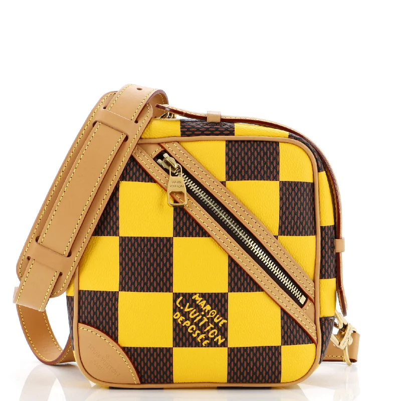 Quilted Leather Crossbody Bag in Cream for a Classic and Elegant AppearanceChess Messenger Bag Damier Pop Coated Canvas Quilted Leather Crossbody Bag in Cream for a Classic and Elegant AppearanceChess Messenger Bag Damier Pop Coated Canvas