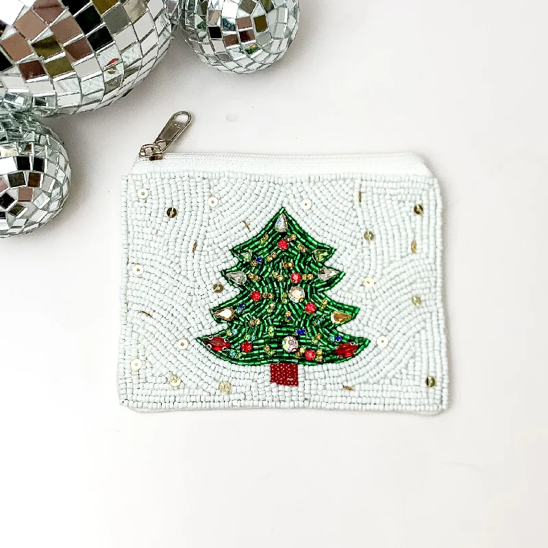 Pearl - Embellished Clutch in Cream for Bridal ShowersChristmas Tree Beaded Coin Purse in White Pearl - Embellished Clutch in Cream for Bridal ShowersChristmas Tree Beaded Coin Purse in White