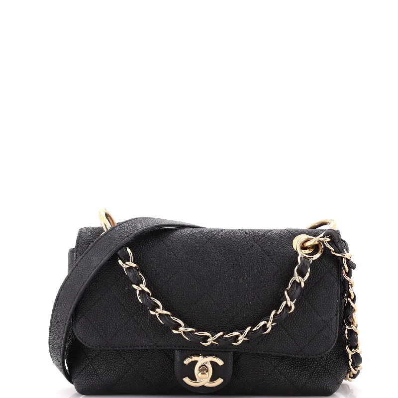 Leather - Trimmed Denim Crossbody Bag in Blue for a Vintage - Inspired LookCity Walk Flap Bag Quilted Caviar Medium Leather - Trimmed Denim Crossbody Bag in Blue for a Vintage - Inspired LookCity Walk Flap Bag Quilted Caviar Medium
