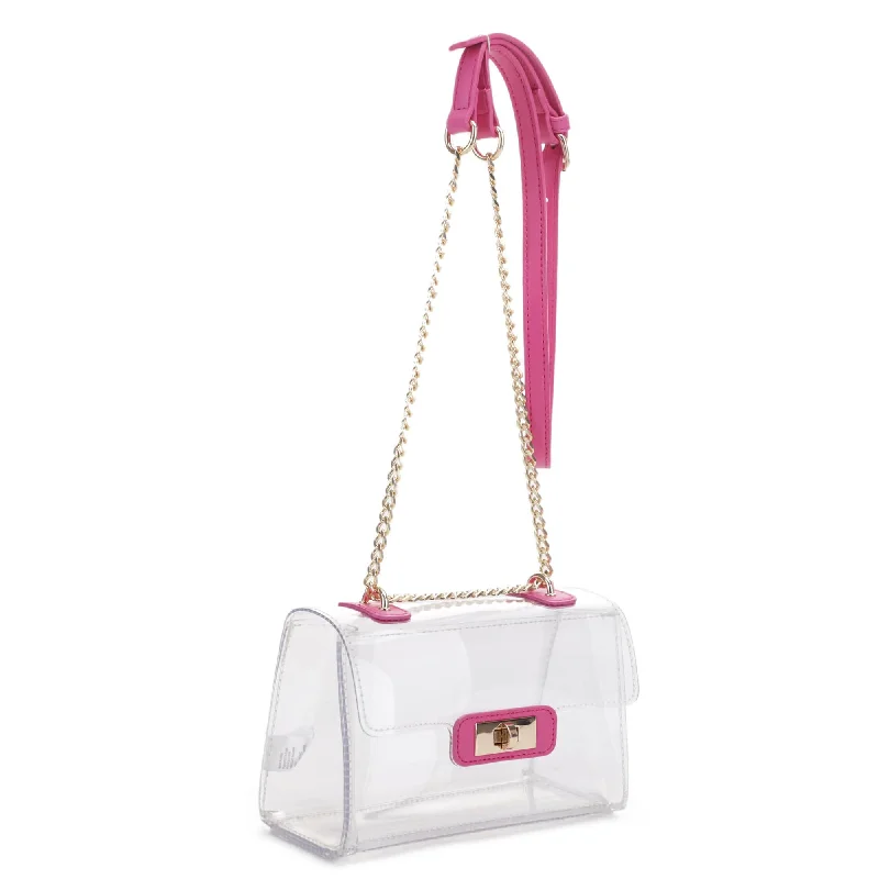 Women's Crossbody Bag with Zippered Pocket on the Back in Red for SecurityCL20555 Eva Turn Lock Clear Structured Crossbody Bag Women's Crossbody Bag with Zippered Pocket on the Back in Red for SecurityCL20555 Eva Turn Lock Clear Structured Crossbody Bag