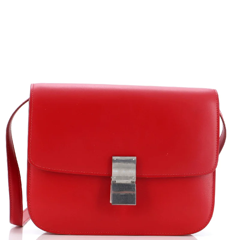 Leather - Trimmed Denim Crossbody Bag in Blue for a Vintage - Inspired LookClassic Box Bag Smooth Leather Medium Leather - Trimmed Denim Crossbody Bag in Blue for a Vintage - Inspired LookClassic Box Bag Smooth Leather Medium