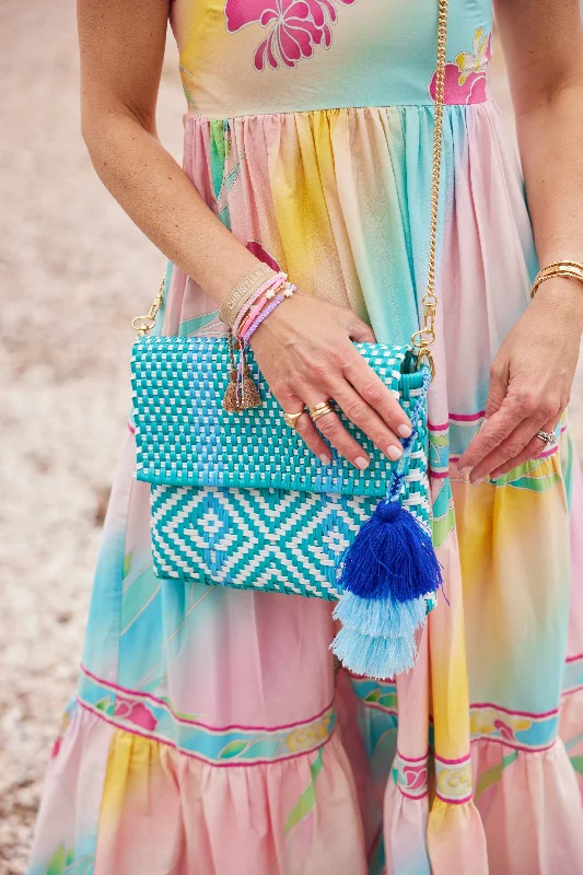Women's Lizard - Print Clutch in Brown for a Chic LookClutch - Aqua Blue Flower Citron Women's Lizard - Print Clutch in Brown for a Chic LookClutch - Aqua Blue Flower Citron